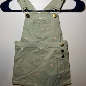 Source Unknown Olive Green Embroidered Girls Overall Dress